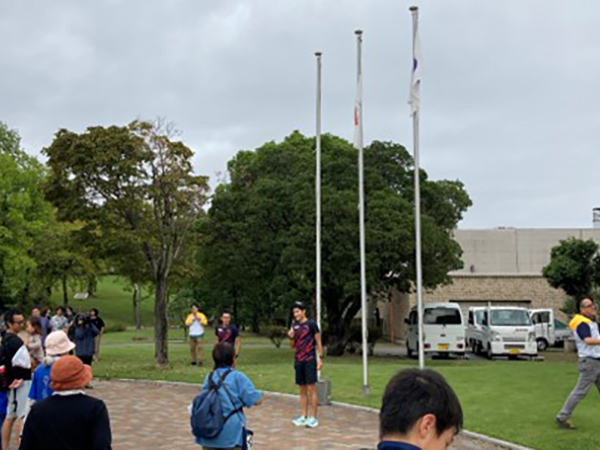ウォーキングイベントでの陸上競技部選手による開会挨拶